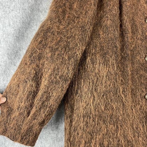 Vintage Jules Tournier Coat Jacket Womens 14 Brown Mohair Made In France 70s - Picture 8 of 16